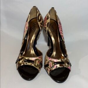 CARLOS Leopard print heels with Pink Roses